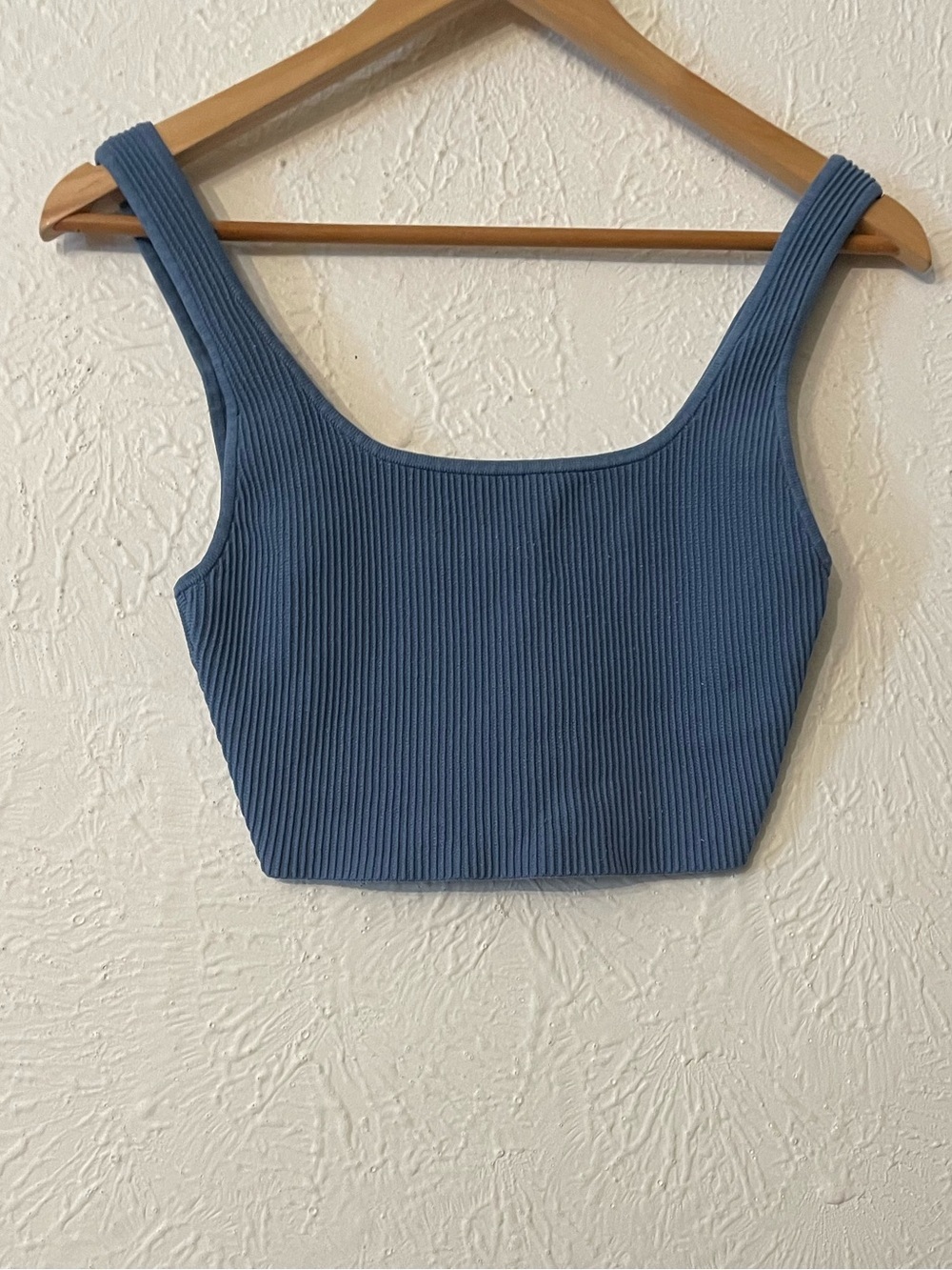 Babaton Ribbed Square-Neck Crop Tank Blue Small